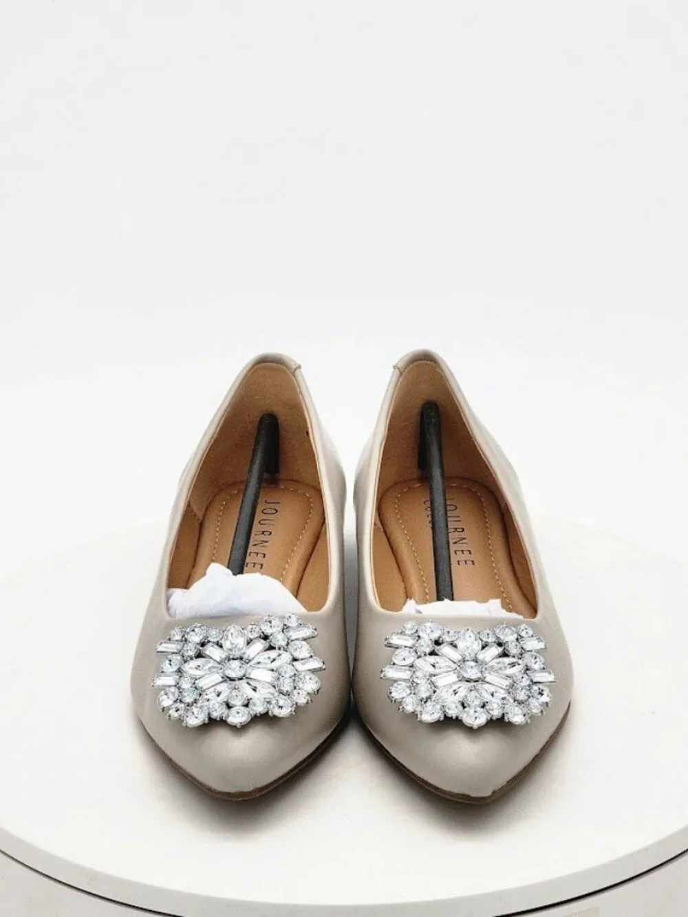 Journee Collection Renzo Gray Rhinestone Pointed Toe Flats Women's Size 7